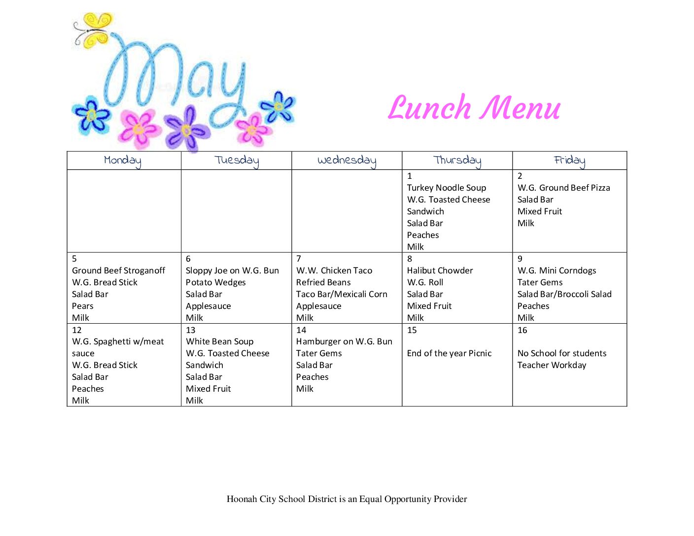 Featured image for “May Lunch Menu”