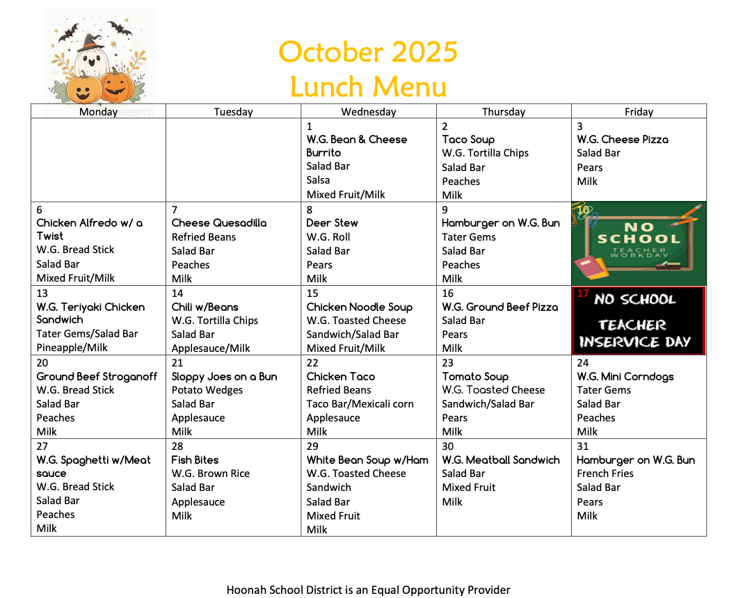 Featured image for “October 2025 Lunch Menu”