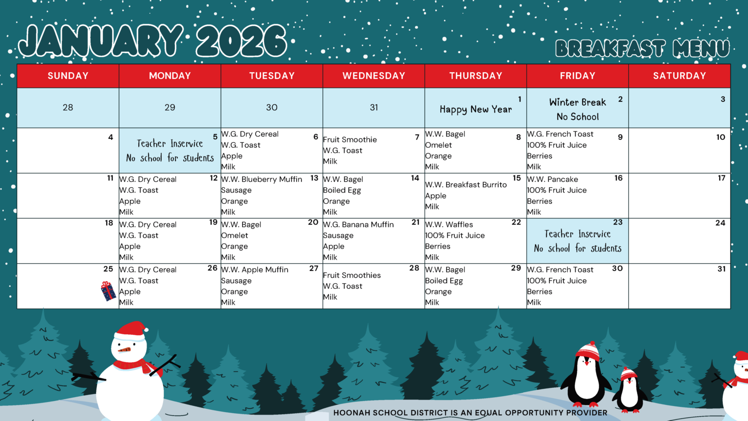 January 2026 Breakfast Menu | Hoonah School District