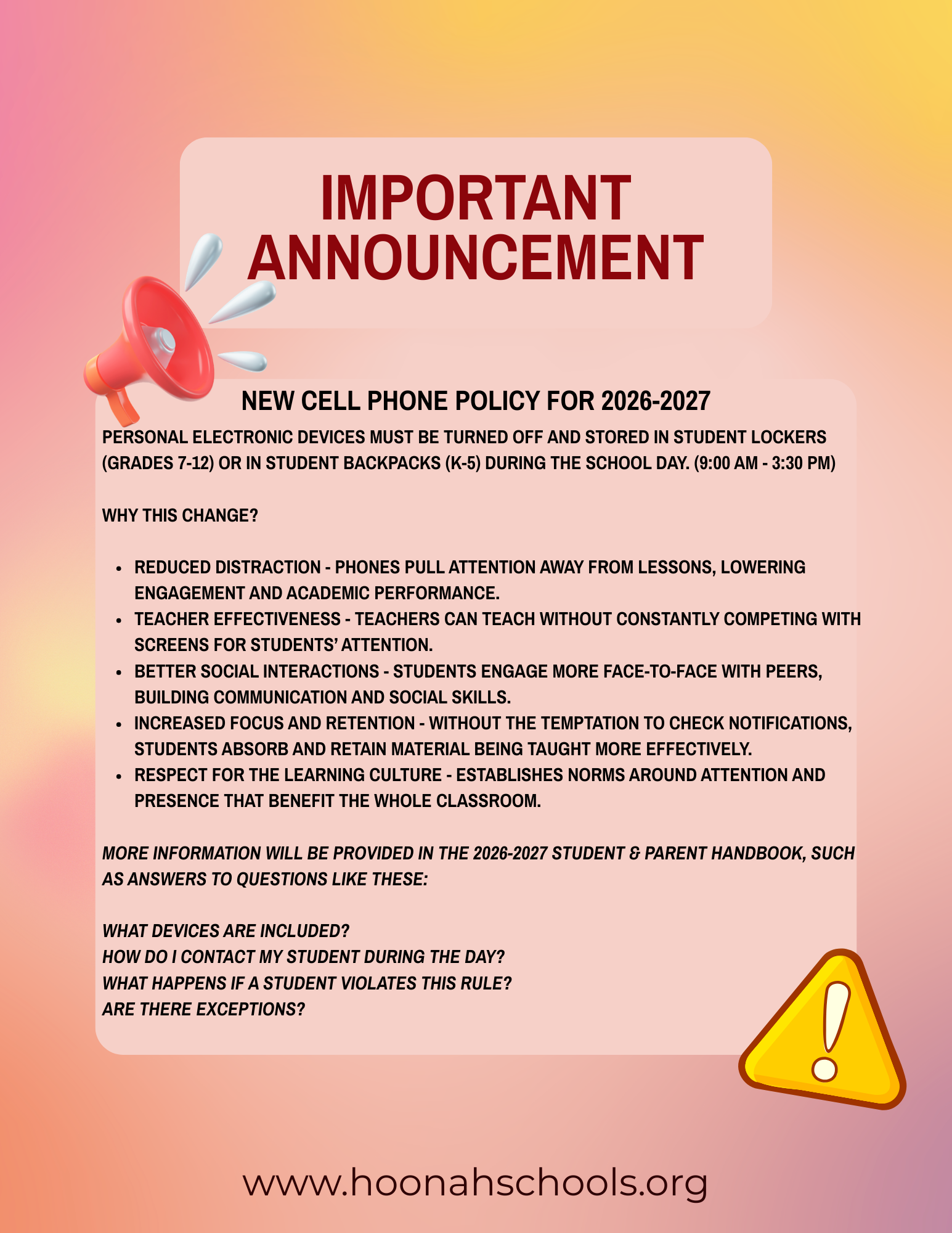 Featured image for “Cell Phone Policy Announcement”