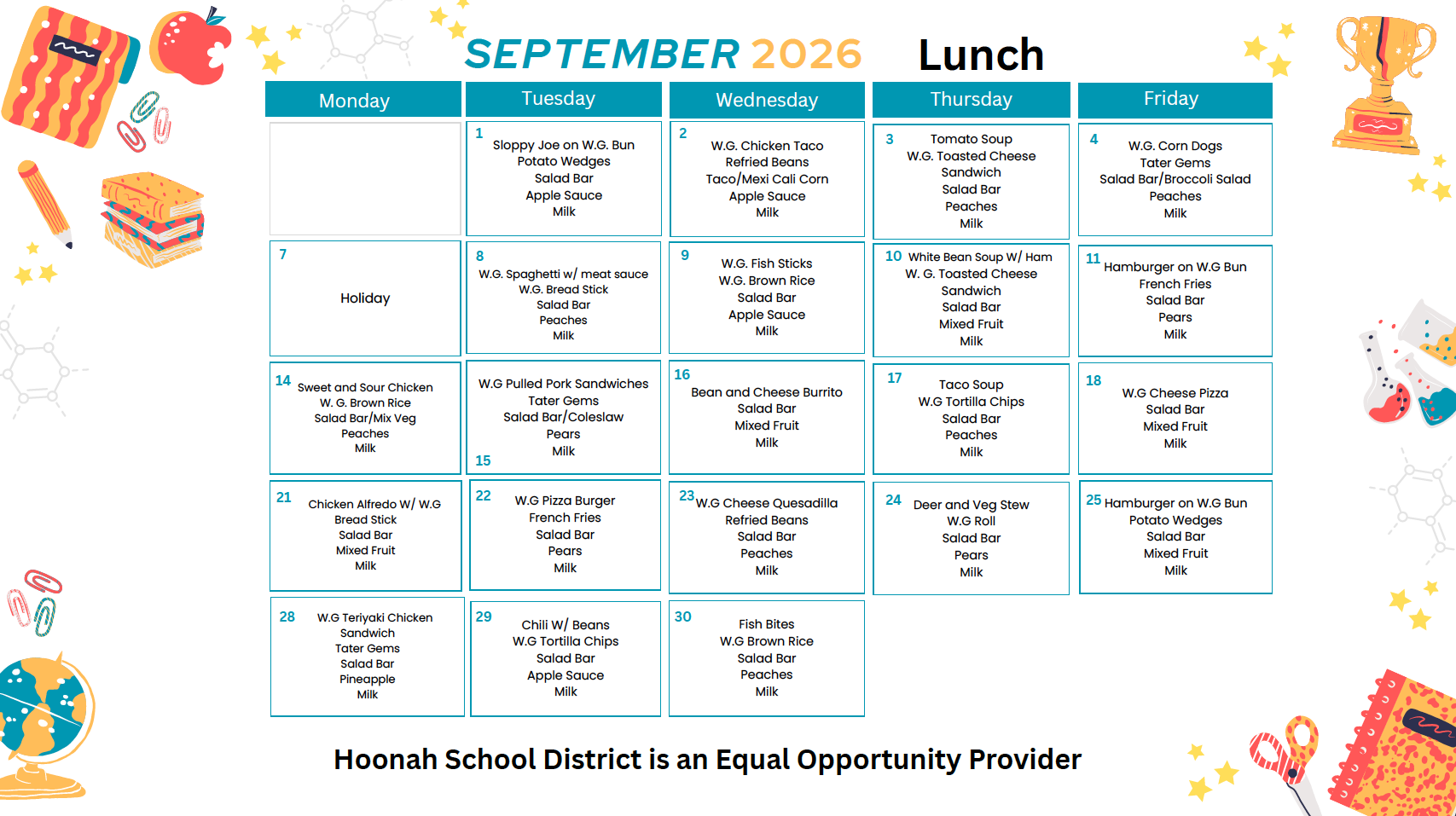 Featured image for “September 2026 Lunch Menu”