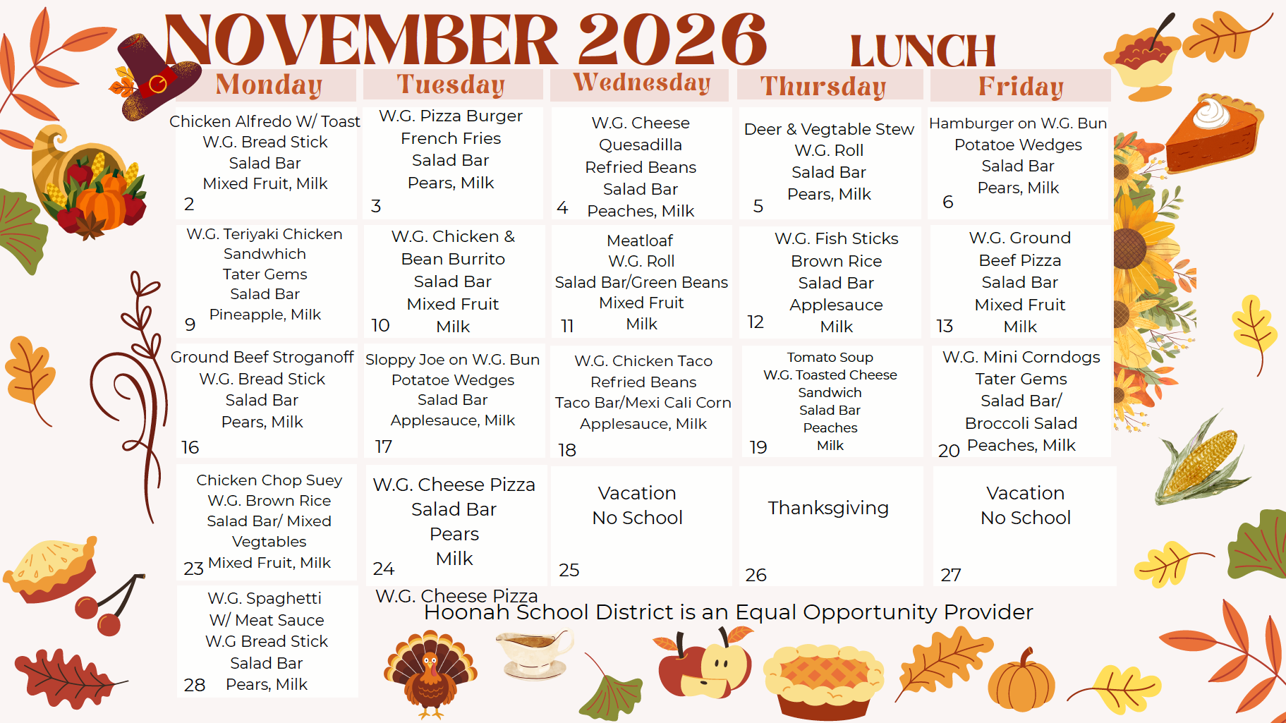 Featured image for “November 2026 Lunch Menu”